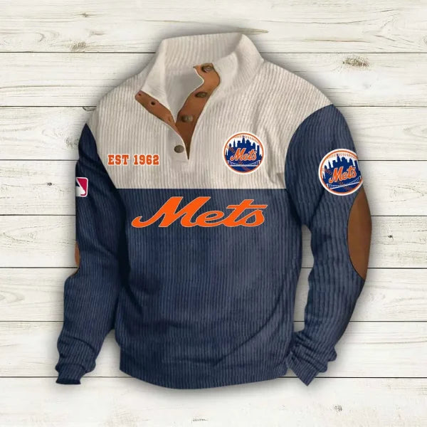 [FLASH SALE] NEW CUSTOMIZED MLB17 NYM NEW YORK METS BUTTON SWEATSHIRTS STAND COLLAR