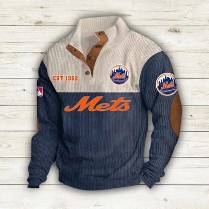 [FLASH SALE] NEW CUSTOMIZED MLB17 NYM NEW YORK METS BUTTON SWEATSHIRTS STAND COLLAR