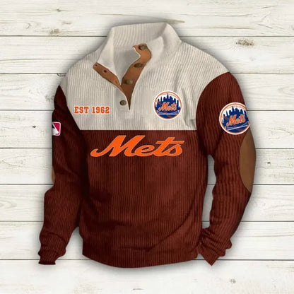 [FLASH SALE] NEW CUSTOMIZED MLB17 NYM NEW YORK METS BUTTON SWEATSHIRTS STAND COLLAR