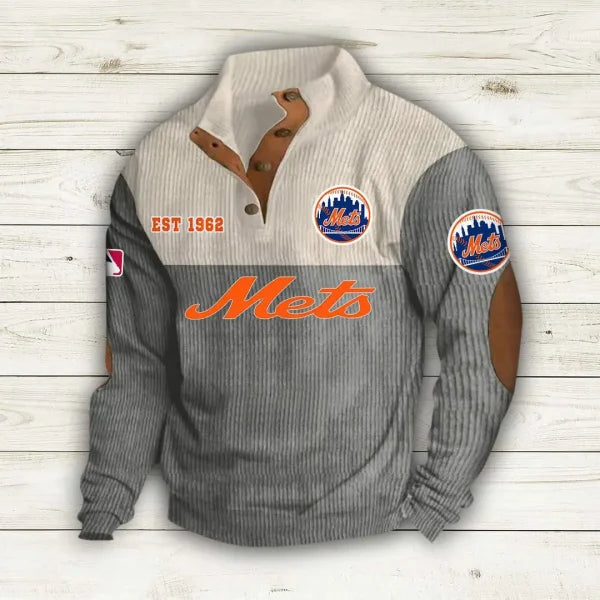 [FLASH SALE] NEW CUSTOMIZED MLB17 NYM NEW YORK METS BUTTON SWEATSHIRTS STAND COLLAR