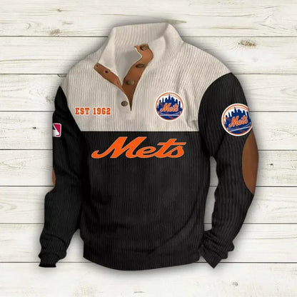 [FLASH SALE] NEW CUSTOMIZED MLB17 NYM NEW YORK METS BUTTON SWEATSHIRTS STAND COLLAR
