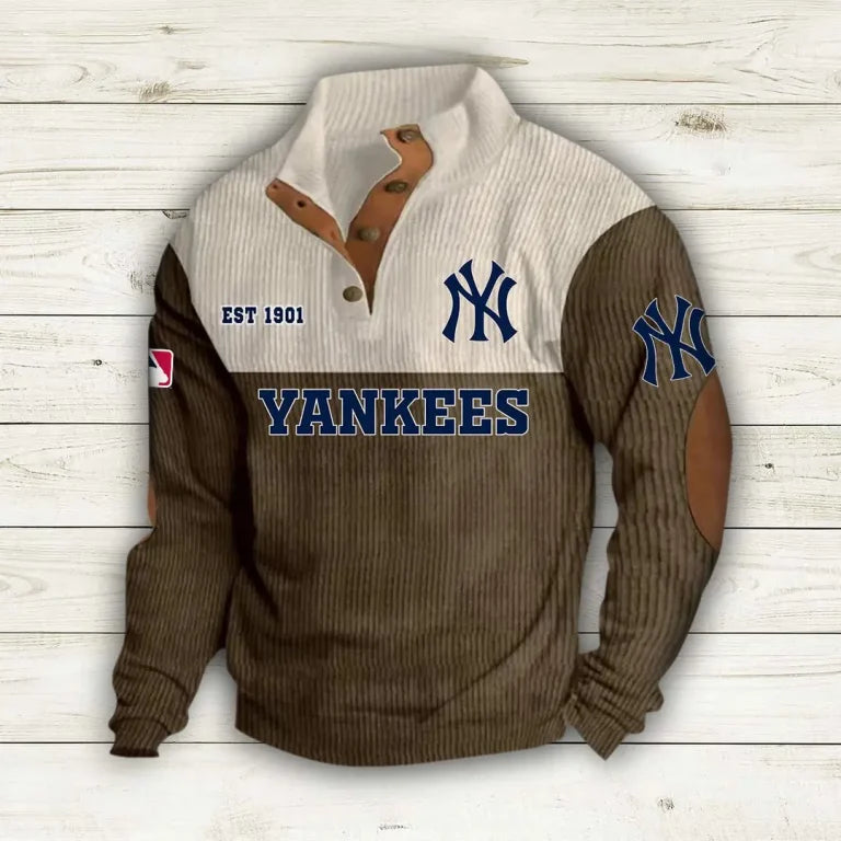 [FLASH SALE] NEW CUSTOMIZED MLB01 NYY NEW YORK YANKEES BUTTON SWEATSHIRTS STAND COLLAR