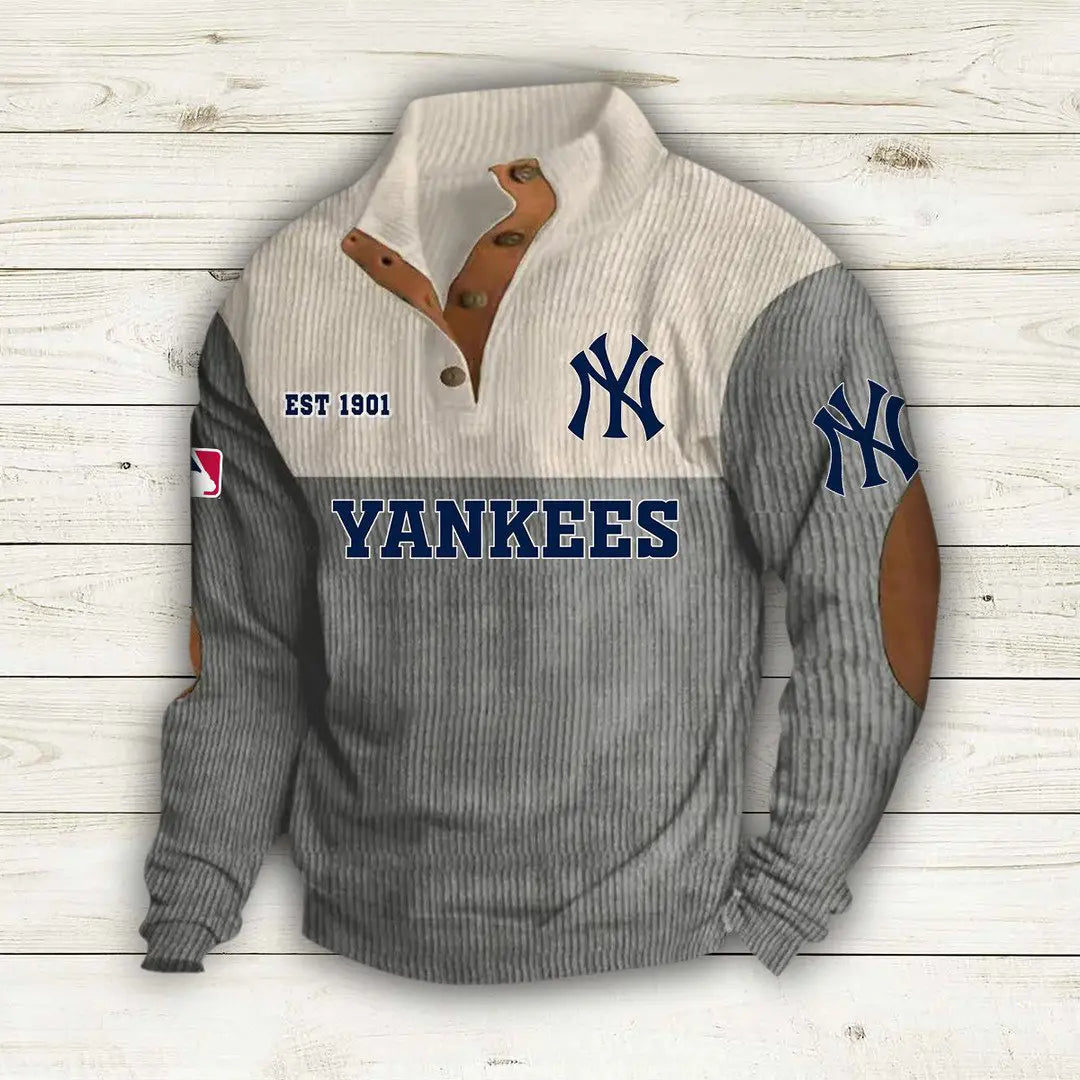 [FLASH SALE] NEW CUSTOMIZED MLB01 NYY NEW YORK YANKEES BUTTON SWEATSHIRTS STAND COLLAR