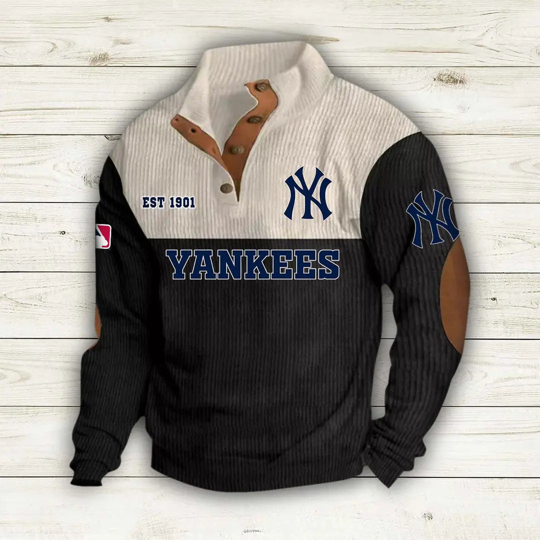 [FLASH SALE] NEW CUSTOMIZED MLB01 NYY NEW YORK YANKEES BUTTON SWEATSHIRTS STAND COLLAR