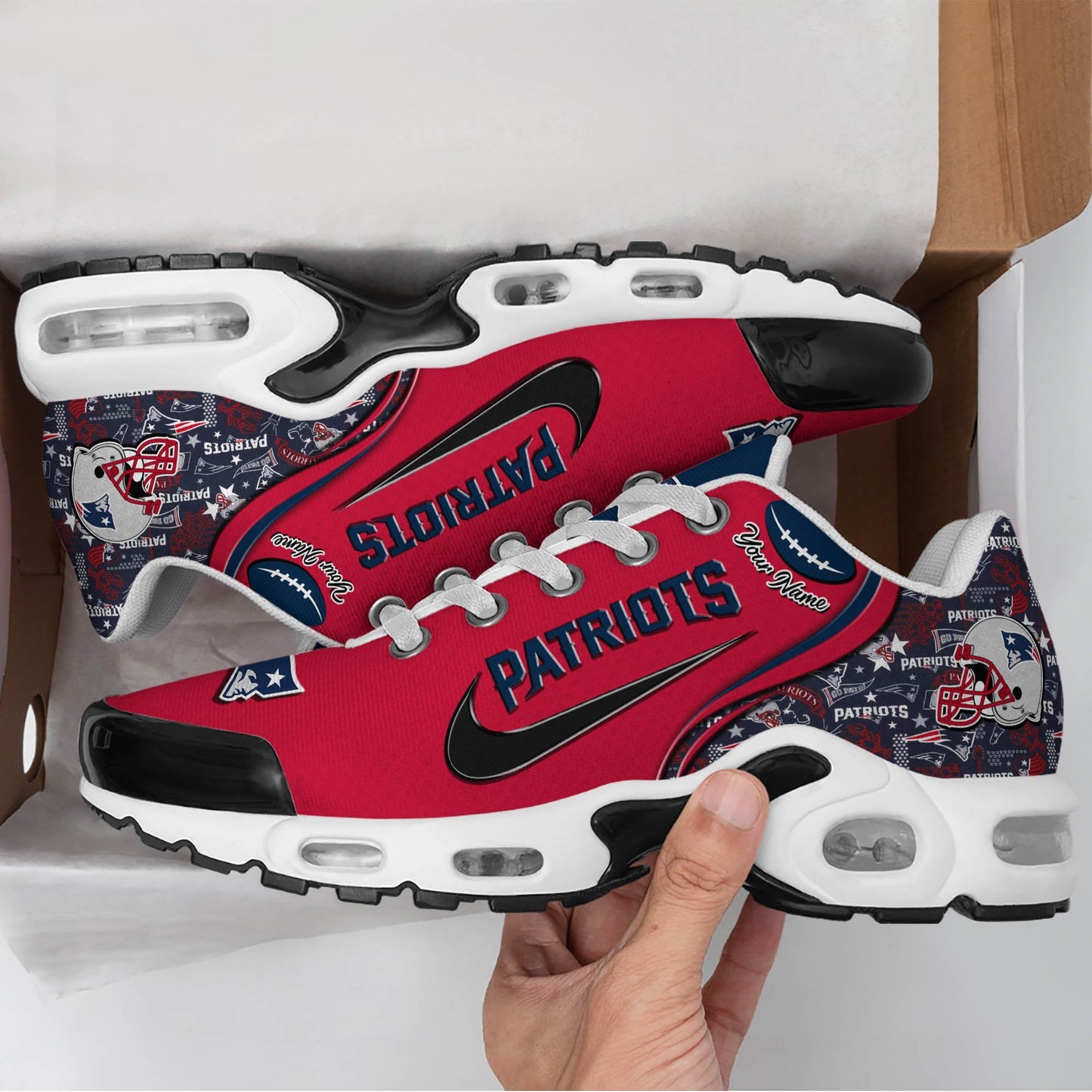 LIMITED EDITION - NEW CUSTOMIZED NFL27 NEP NEW ENGLAND PATRIOTS UNISEX AIR MAX PLUS SNEAKERS