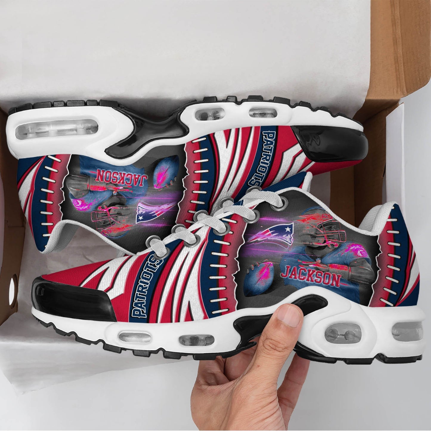 LIMITED EDITION - NEW CUSTOMIZED NFL27 NEP NEW ENGLAND PATRIOTS UNISEX AIR MAX PLUS SNEAKERS