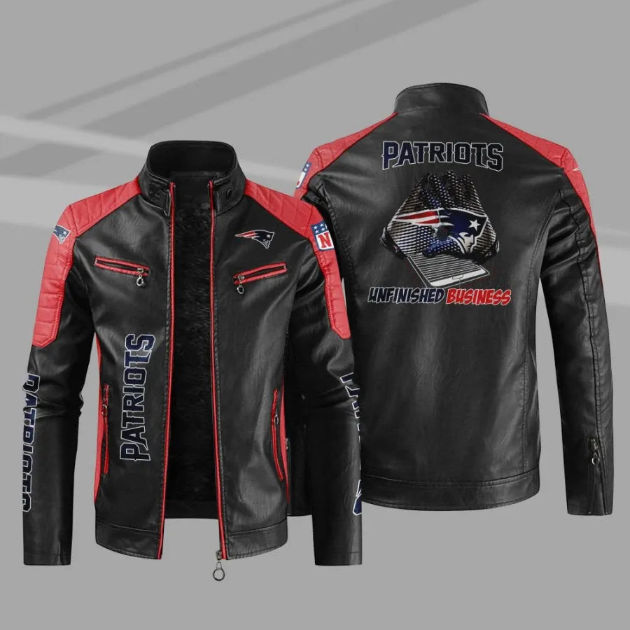 LIMITED EDITION - NEW CUSTOMIZED NFL27 NEP NEW ENGLAND PATRIOTS LEATHER BIKER JACKET