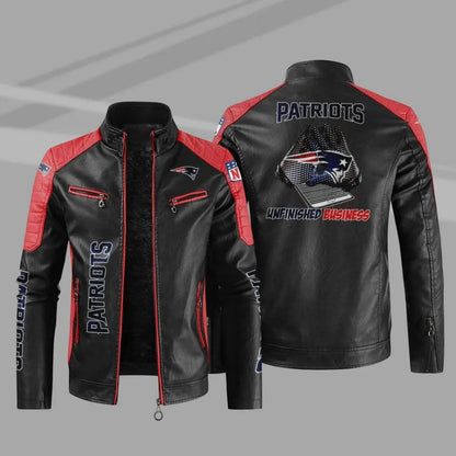LIMITED EDITION - NEW CUSTOMIZED NFL27 NEP NEW ENGLAND PATRIOTS LEATHER BIKER JACKET