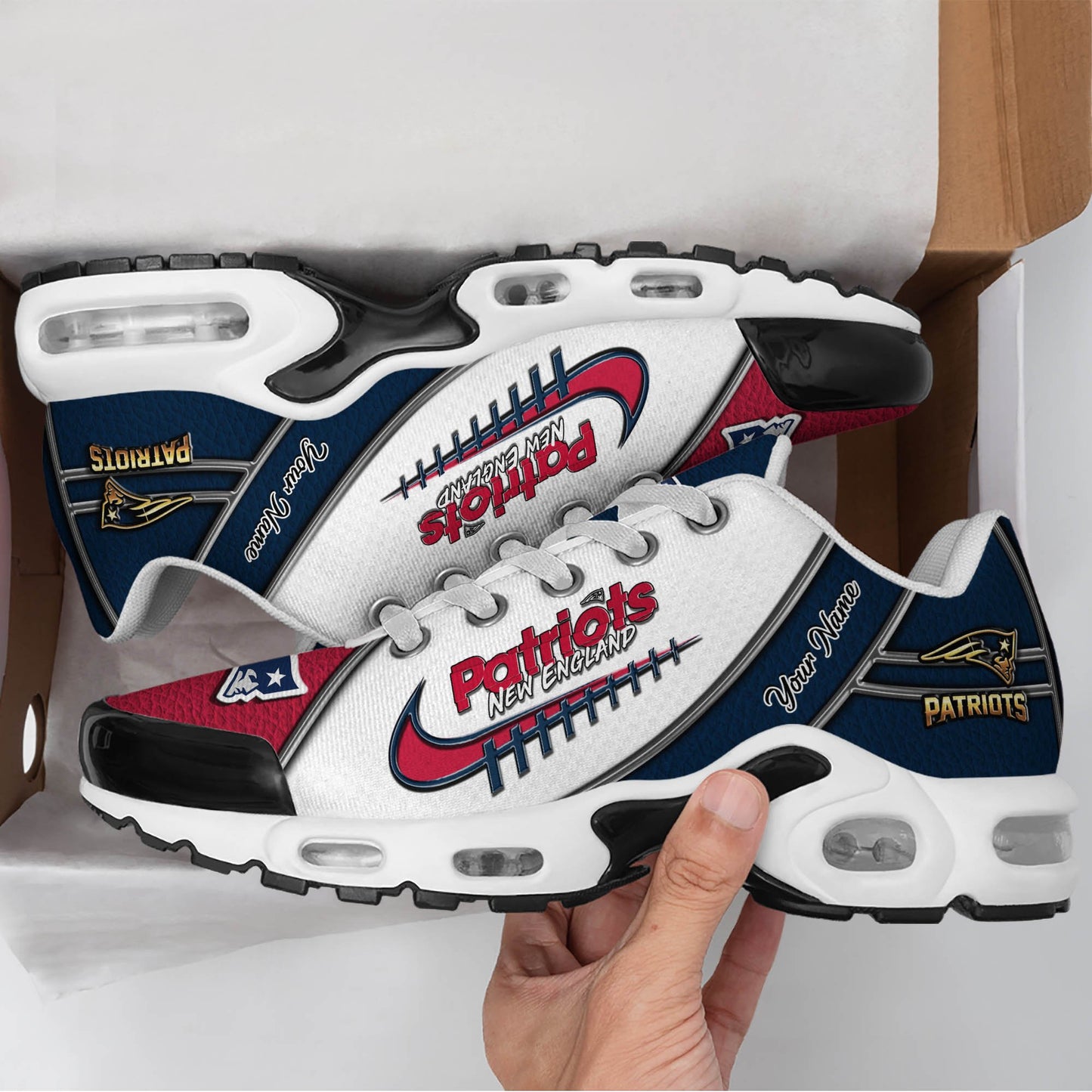 LIMITED EDITION - NEW CUSTOMIZED NFL27 NEP NEW ENGLAND PATRIOTS UNISEX AIR MAX PLUS SNEAKERS