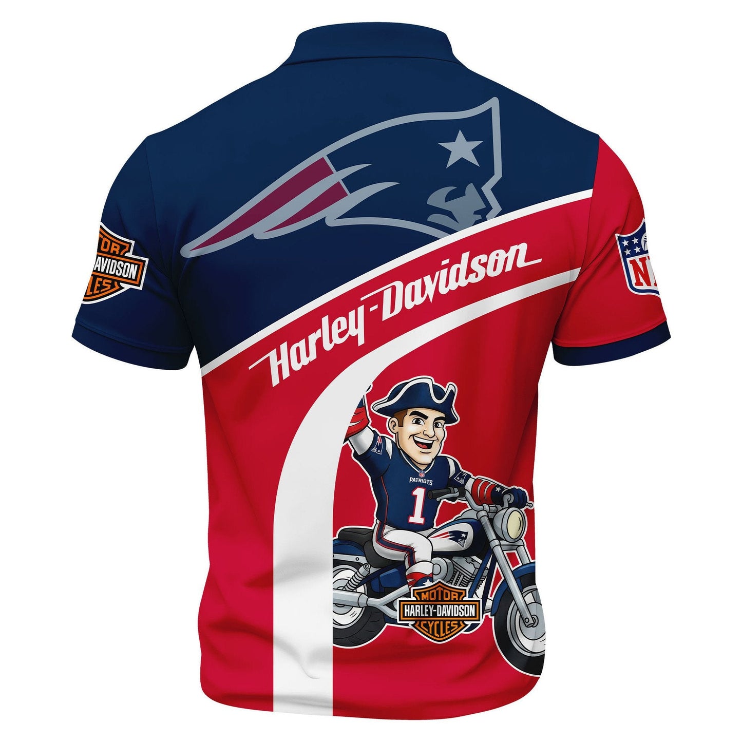 LIMITED EDITION - NEW CUSTOMIZED NFL27 NEP NEW ENGLAND PATRIOTS HARLEY-DAVIDSON POLO WITH ZIPPER SHIRT