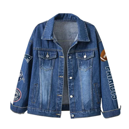 LIMITED EDITION - NEW CUSTOMIZED NFL27 NEP NEW ENGLAND PATRIOTS DENIM JACKET