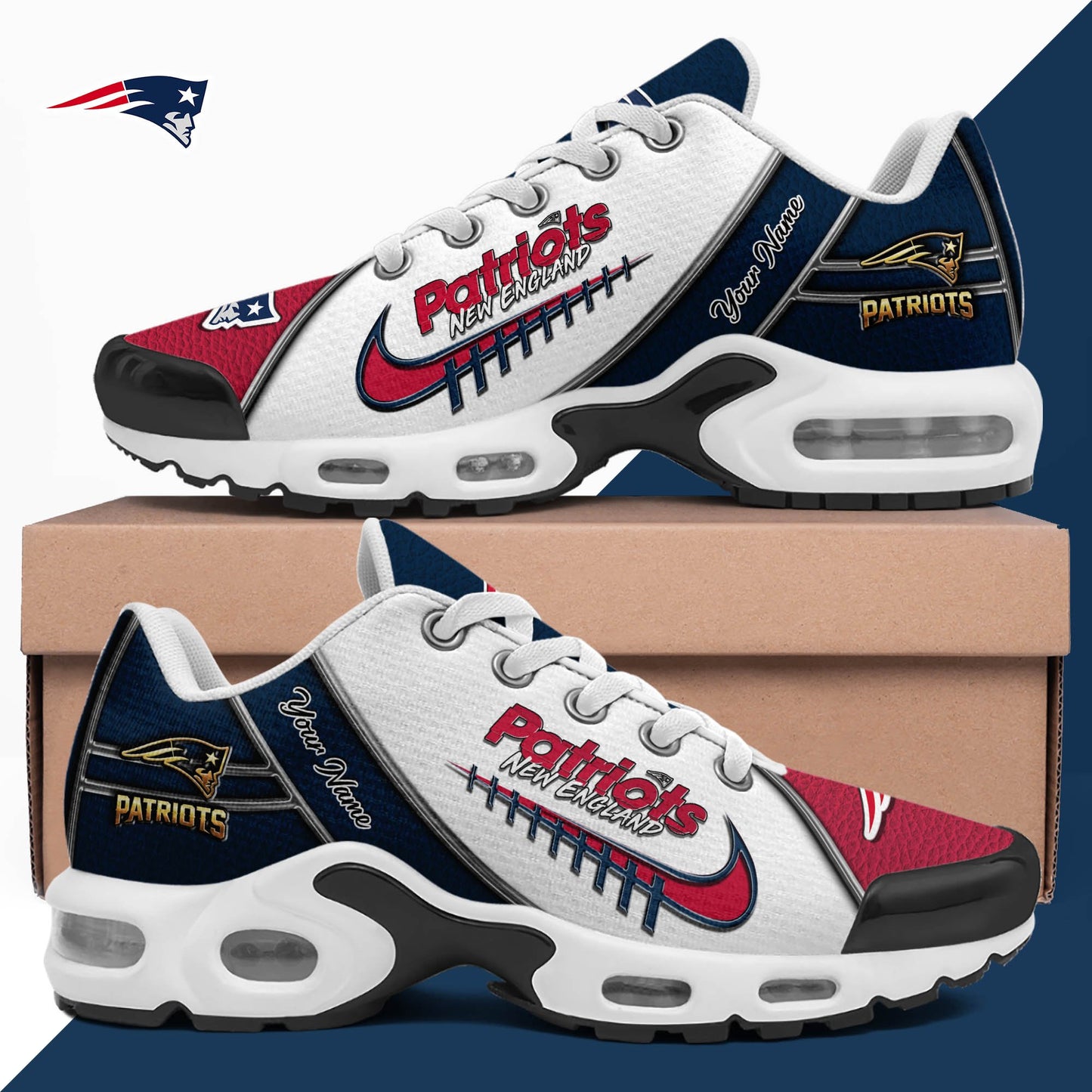 LIMITED EDITION - NEW CUSTOMIZED NFL27 NEP NEW ENGLAND PATRIOTS UNISEX AIR MAX PLUS SNEAKERS