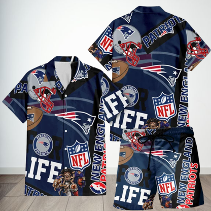 LIMITED EDITION - NEW CUSTOMIZED NFL27 NEP NEW ENGLAND PATRIOTS UNISEX HAWAIIAN SHIRT & SHORTS SET
