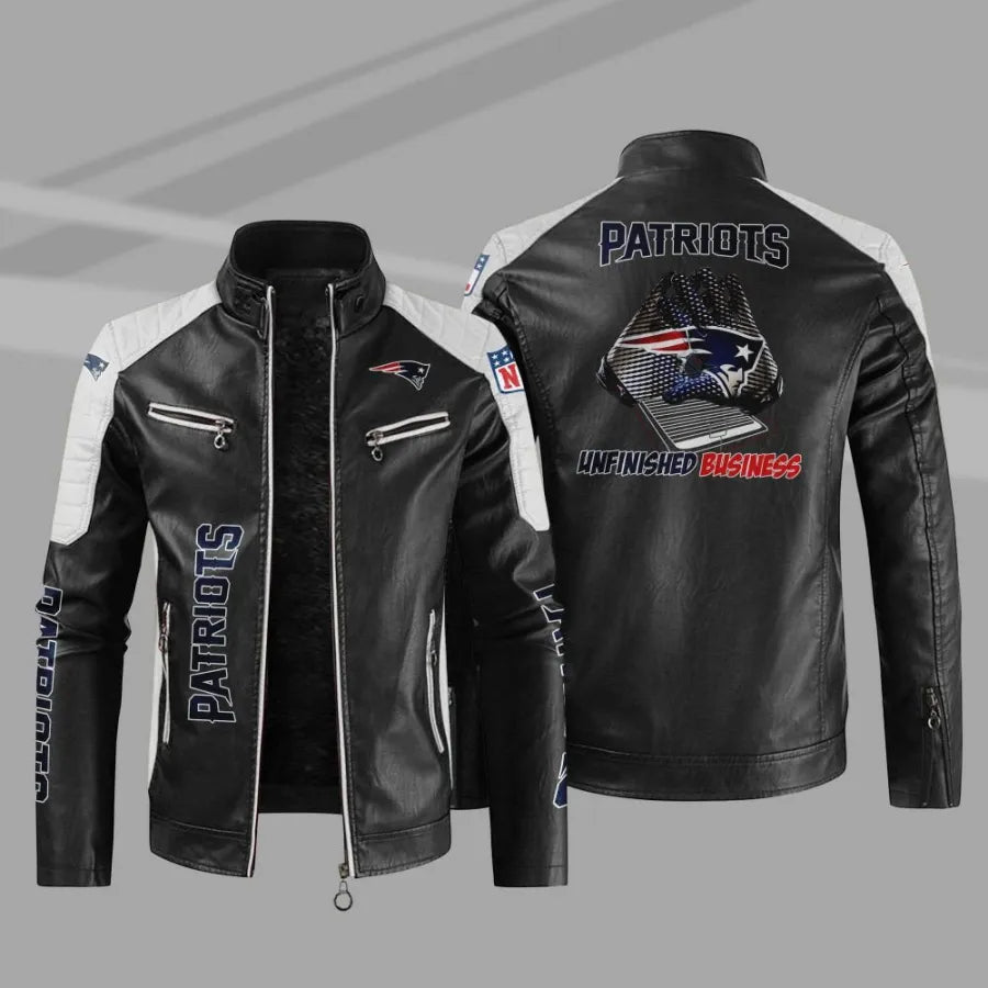 LIMITED EDITION - NEW CUSTOMIZED NFL27 NEP NEW ENGLAND PATRIOTS LEATHER BIKER JACKET