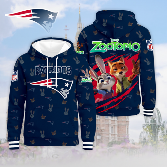 LIMITED EDITION - NEW CUSTOMIZED NFL27 NEP NEW ENGLAND PATRIOTS & ZOOTOPIA UNISEX T-SHIRT, POLO, HOODIE & JACKETS