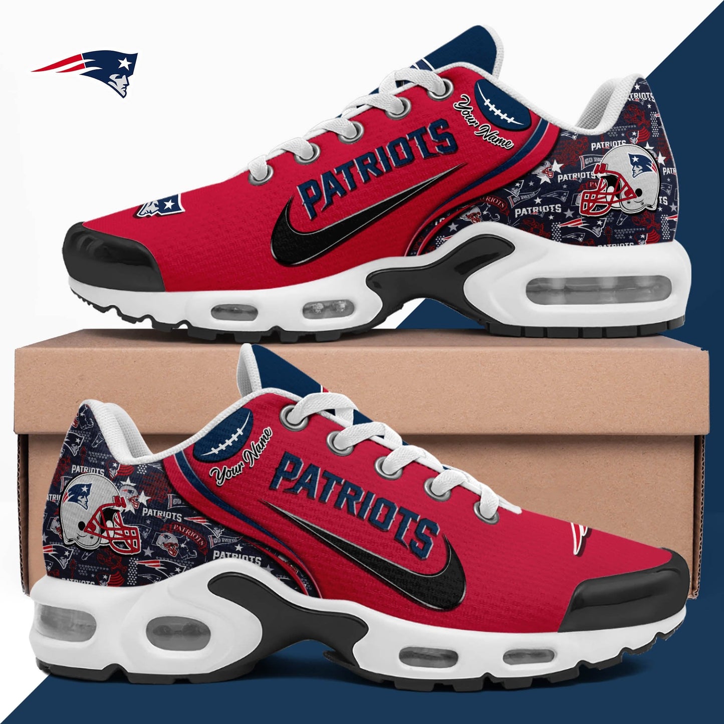 LIMITED EDITION - NEW CUSTOMIZED NFL27 NEP NEW ENGLAND PATRIOTS UNISEX AIR MAX PLUS SNEAKERS