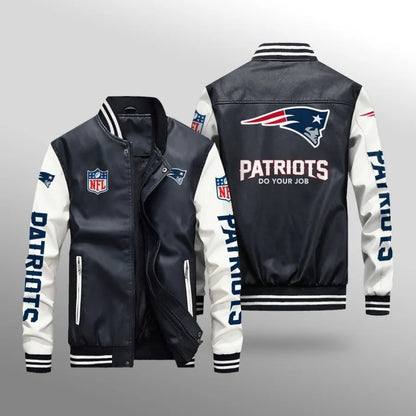 LIMITED EDITION - NEW CUSTOMIZED NFL27 NEP NEW ENGLAND PATRIOTS LEATHER BOMBER JACKET