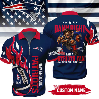 LIMITED EDITION - NEW CUSTOMIZED NFL27 NEP NEW ENGLAND PATRIOTS ZIP POLO SHIRT