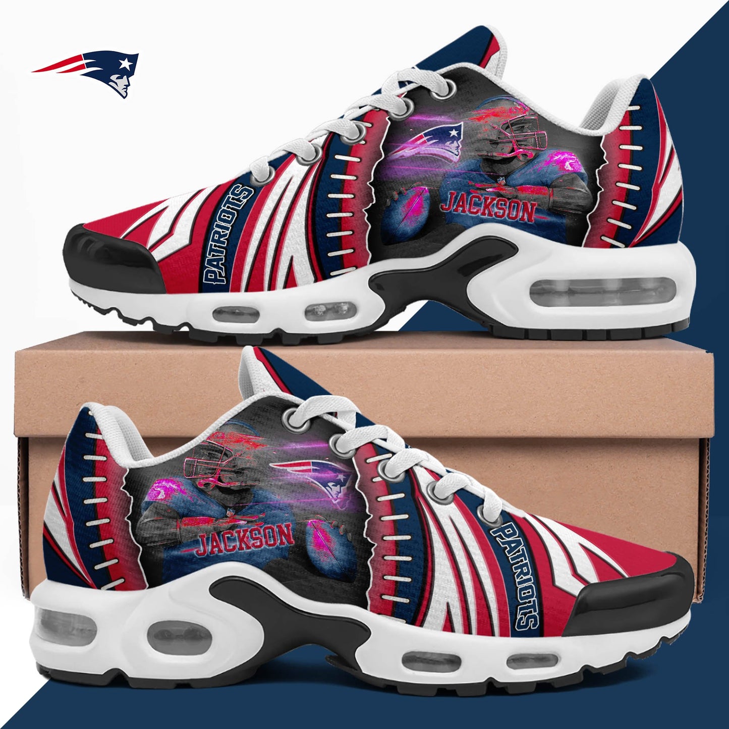 LIMITED EDITION - NEW CUSTOMIZED NFL27 NEP NEW ENGLAND PATRIOTS UNISEX AIR MAX PLUS SNEAKERS