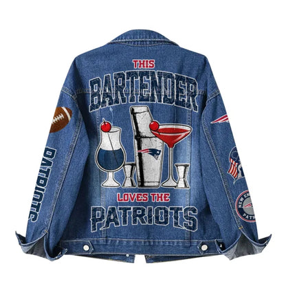 LIMITED EDITION - NEW CUSTOMIZED NFL27 NEP NEW ENGLAND PATRIOTS DENIM JACKET