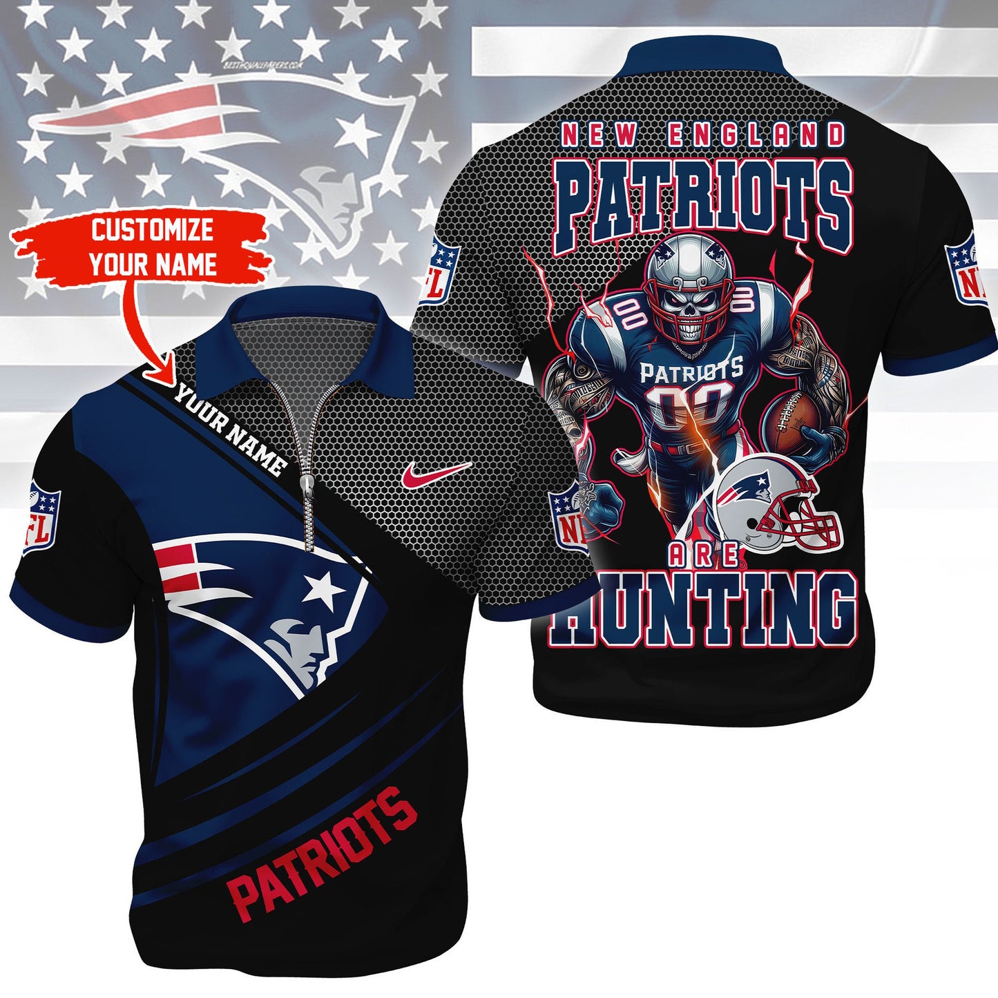 LIMITED EDITION - NEW CUSTOMIZED NFL27 NEP NEW ENGLAND PATRIOTS HARLEY-DAVIDSON POLO WITH ZIPPER SHIRT