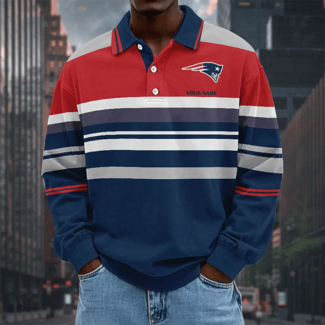 LIMITED EDITION - NEW CUSTOMIZED NFL27 NEP NEW ENGLAND PATRIOTS MEN LONG SLEEVE POLO