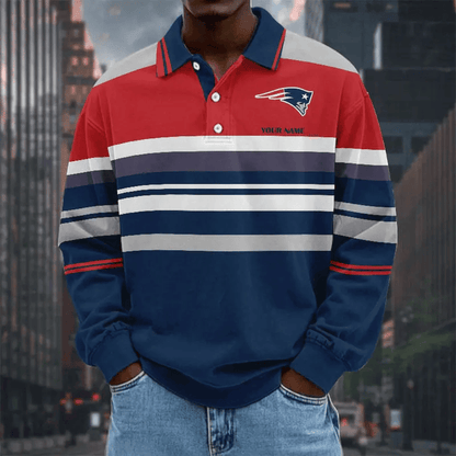 LIMITED EDITION - NEW CUSTOMIZED NFL27 NEP NEW ENGLAND PATRIOTS MEN LONG SLEEVE POLO