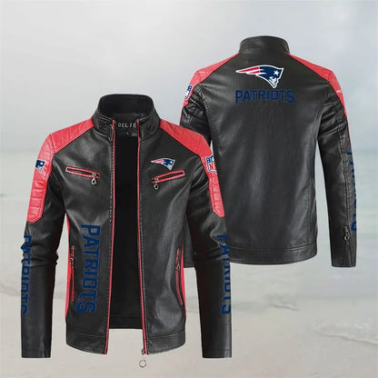 LIMITED EDITION - NEW CUSTOMIZED NFL27 NEP NEW ENGLAND PATRIOTS LEATHER BIKER JACKET