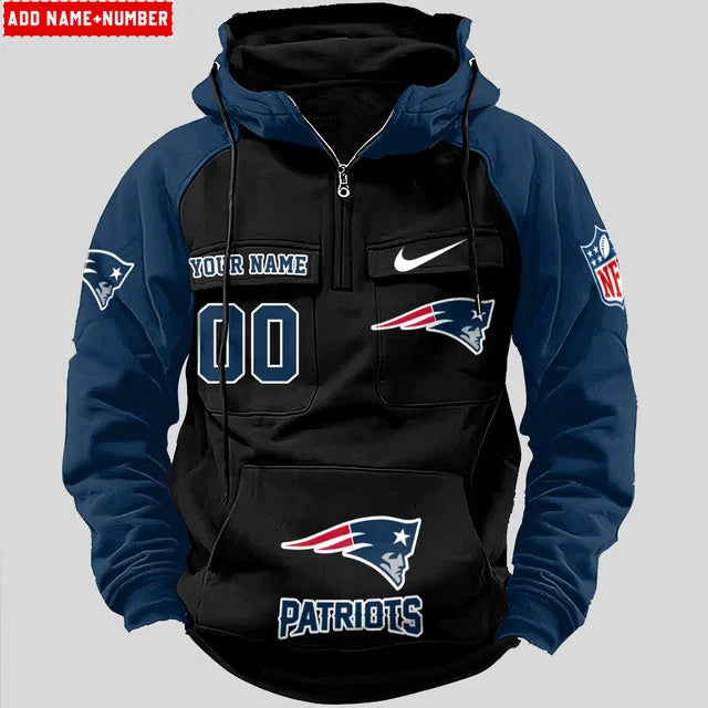 LIMITED EDITION - NEW CUSTOMIZED NFL27 NEP NEW ENGLAND PATRIOTS QUARTER ZIP HOODIE