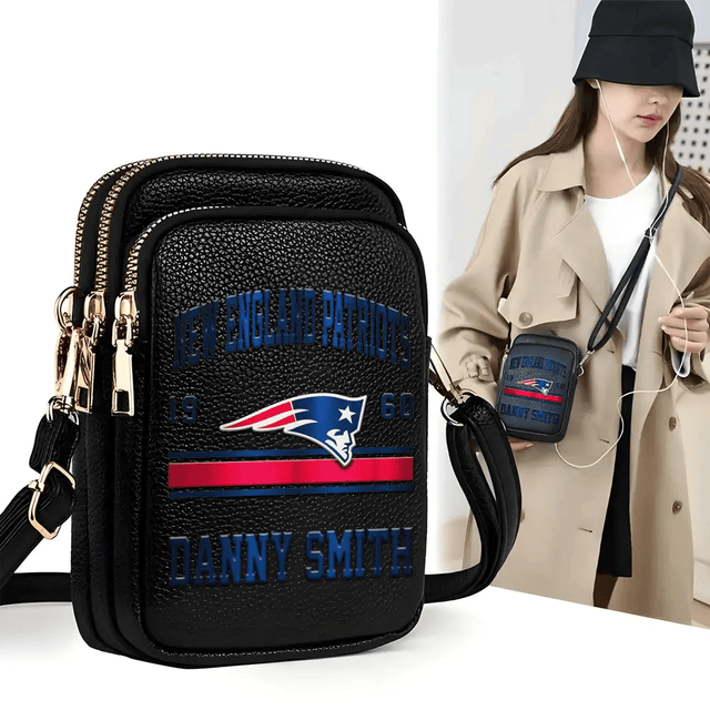 LIMITED EDITION - NEW CUSTOMIZED NFL27 NEP NEW ENGLAND PATRIOTS LEATHER CROSSBODY BAG