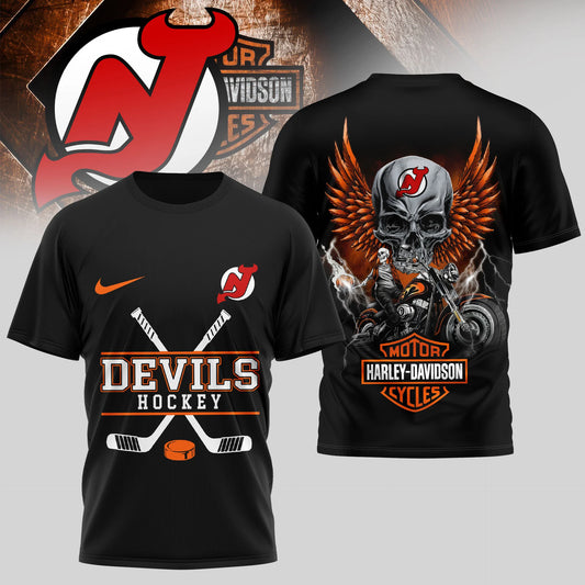 LIMITED EDITION - NEW CUSTOMIZED NHL06 NJD NEW JERSEY DEVILS x HARLEY DAVIDSON UNISEX T-SHIRT