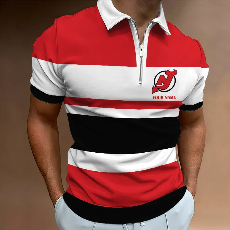 LIMITED EDITION - NEW CUSTOMIZED NHL06 NJD NEW JERSEY DEVILS ZIP POLO SHIRT