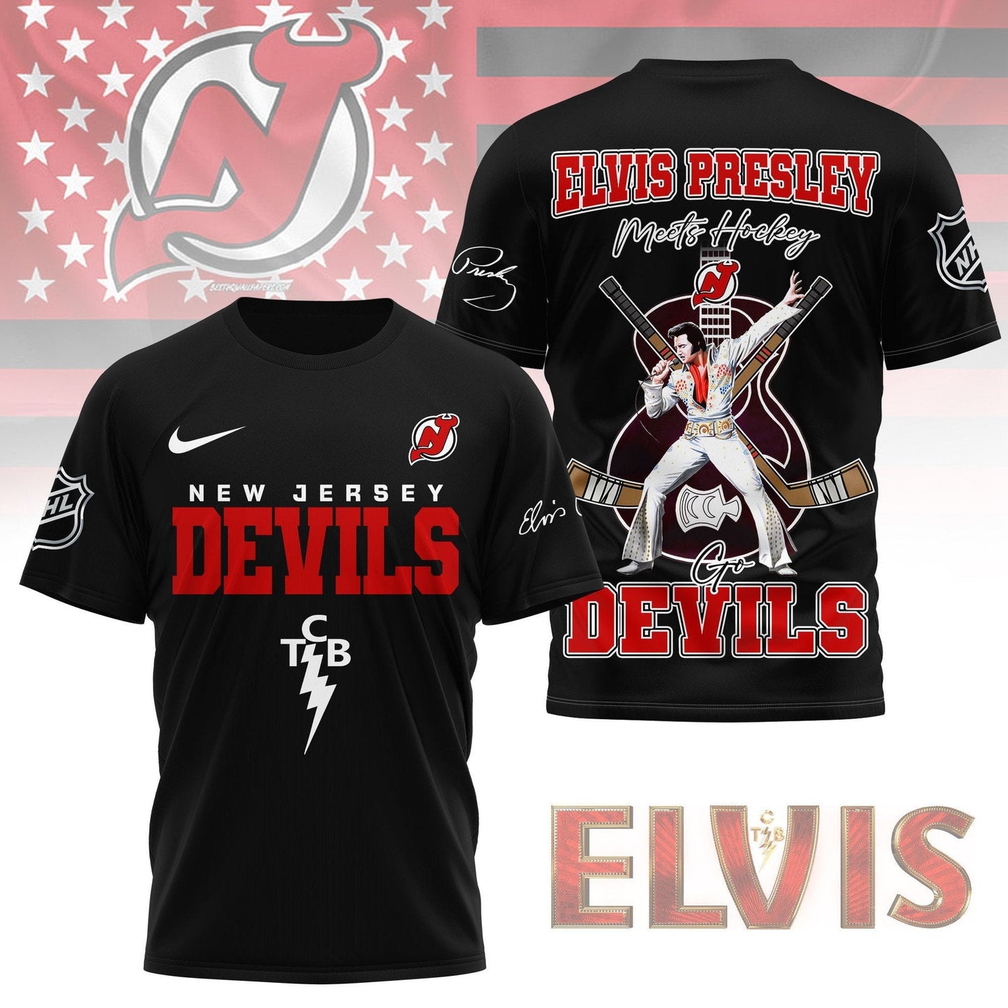 LIMITED EDITION - NEW CUSTOMIZED NHL06 NJD NEW JERSEY DEVILS X ELVIS PRESLEY FAN 3D SHIRT