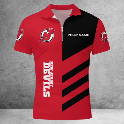 LIMITED EDITION - NEW CUSTOMIZED NHL06 NJD NEW JERSEY DEVILS ZIP POLO SHIRT