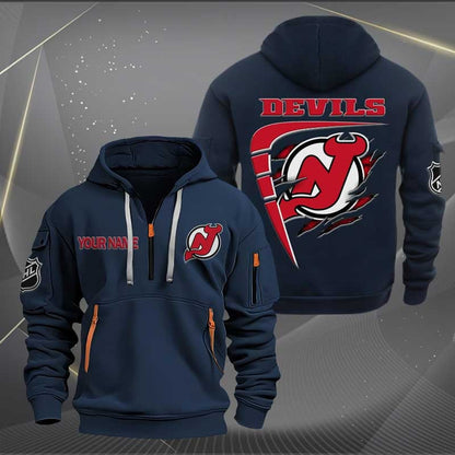 LIMITED EDITION - NEW CUSTOMIZED NHL06 NJD NEW JERSEY DEVILS QUARTER ZIP HOODIE