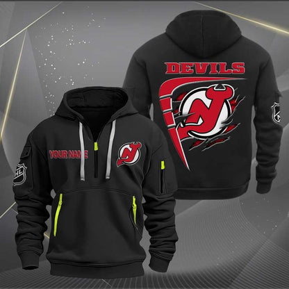 LIMITED EDITION - NEW CUSTOMIZED NHL06 NJD NEW JERSEY DEVILS QUARTER ZIP HOODIE