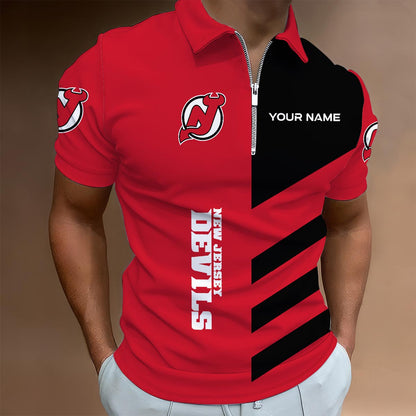 LIMITED EDITION - NEW CUSTOMIZED NHL06 NJD NEW JERSEY DEVILS ZIP POLO SHIRT