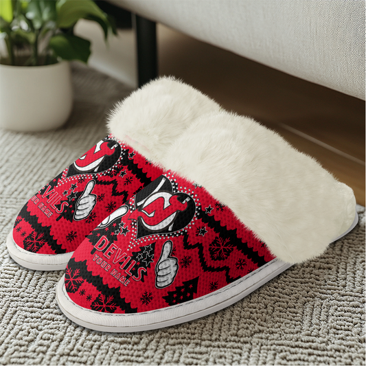 LIMITED EDITION - NEW CUSTOMIZED NHL06 NJD NEW JERSEY DEVILS FUR-LINED SLIPPERS