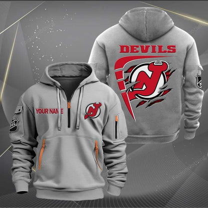 LIMITED EDITION - NEW CUSTOMIZED NHL06 NJD NEW JERSEY DEVILS QUARTER ZIP HOODIE