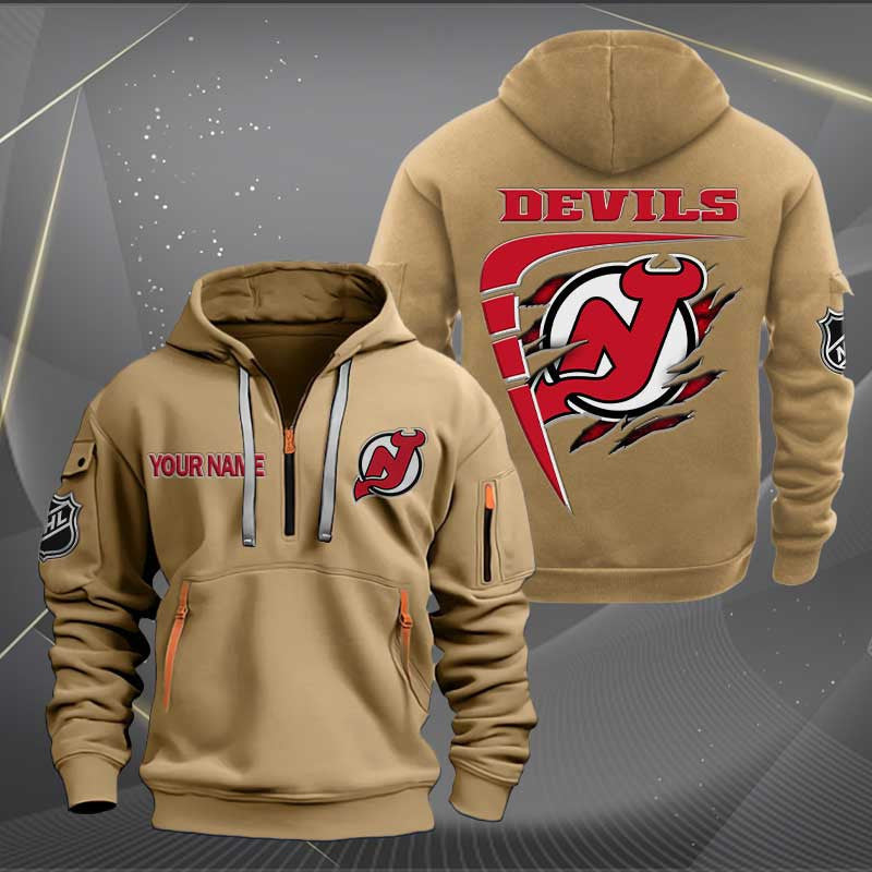 LIMITED EDITION - NEW CUSTOMIZED NHL06 NJD NEW JERSEY DEVILS QUARTER ZIP HOODIE