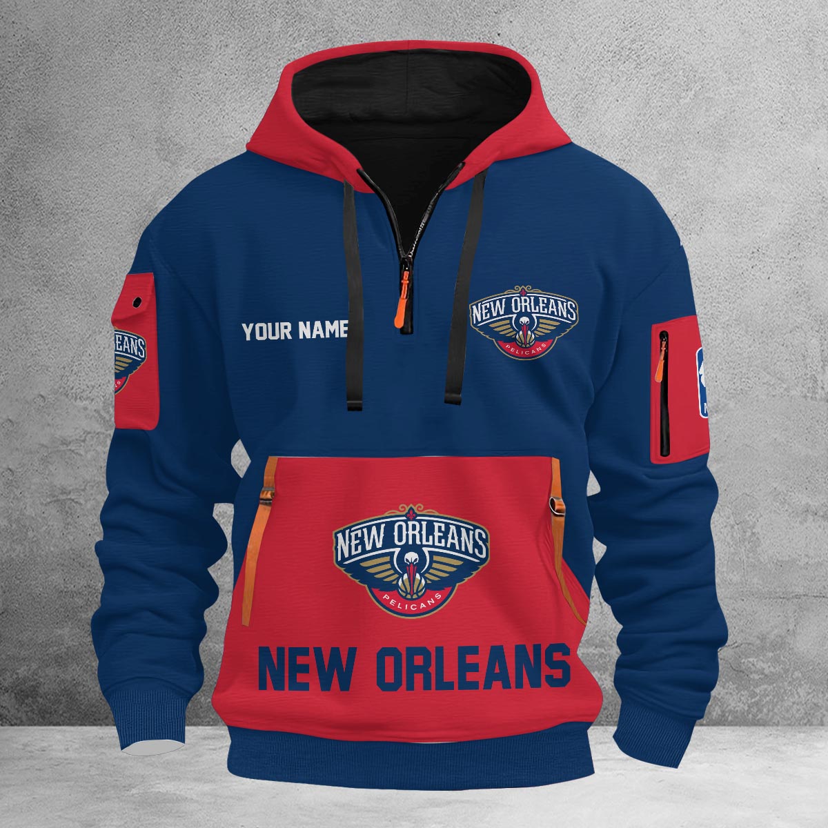 LIMITED EDITION - NEW CUSTOMIZED NBA30 NO NEW ORLEANS PELICANS QUARTER ZIP HOODIE