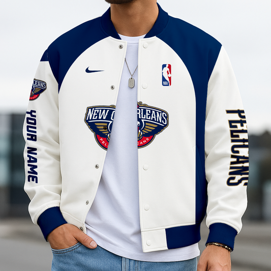 LIMITED EDITION - NEW CUSTOMIZED NBA30 NO NEW ORLEANS PELICANS BASEBALL JACKET, SATIN VARSITY JACKET