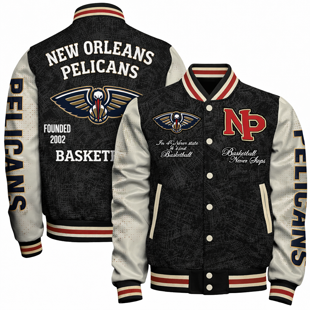 LIMITED EDITION - NEW CUSTOMIZED NBA30 NOP NEW ORLEANS PELICANS BASEBALL JACKET, SATIN VARSITY JACKET