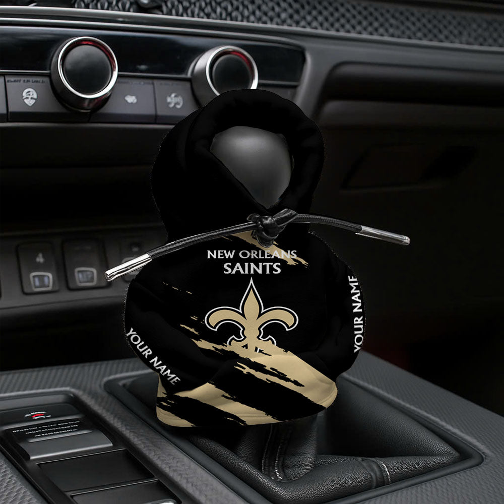 LIMITED EDITION - NEW CUSTOMIZED NFL24 NOS NEW ORLEANS SAINTS CAR HOODIE SHIFT KNOB COVER