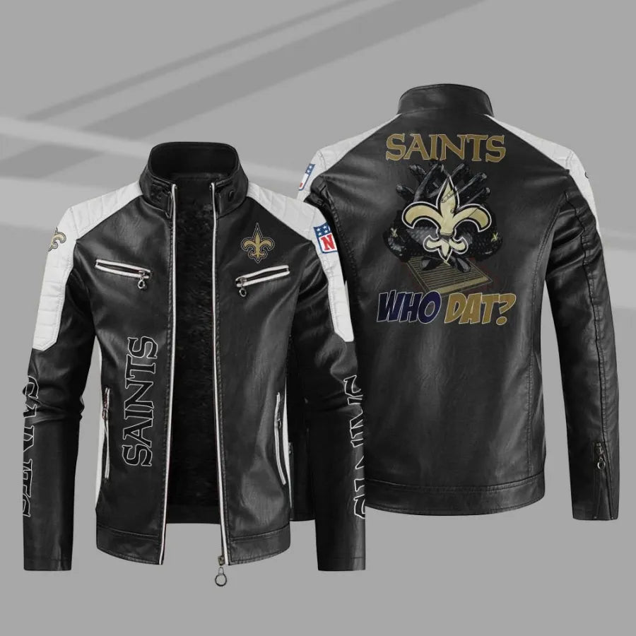 LIMITED EDITION - NEW CUSTOMIZED NFL24 NOS NEW ORLEANS SAINTS LEATHER BIKER JACKET