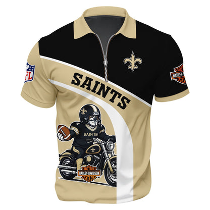 LIMITED EDITION - NEW CUSTOMIZED NFL24 NOS NEW ORLEANS SAINTS HARLEY-DAVIDSON POLO WITH ZIPPER SHIRT