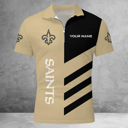 LIMITED EDITION - NEW CUSTOMIZED NFL24 NOS NEW ORLEANS SAINTS ZIP POLO SHIRT