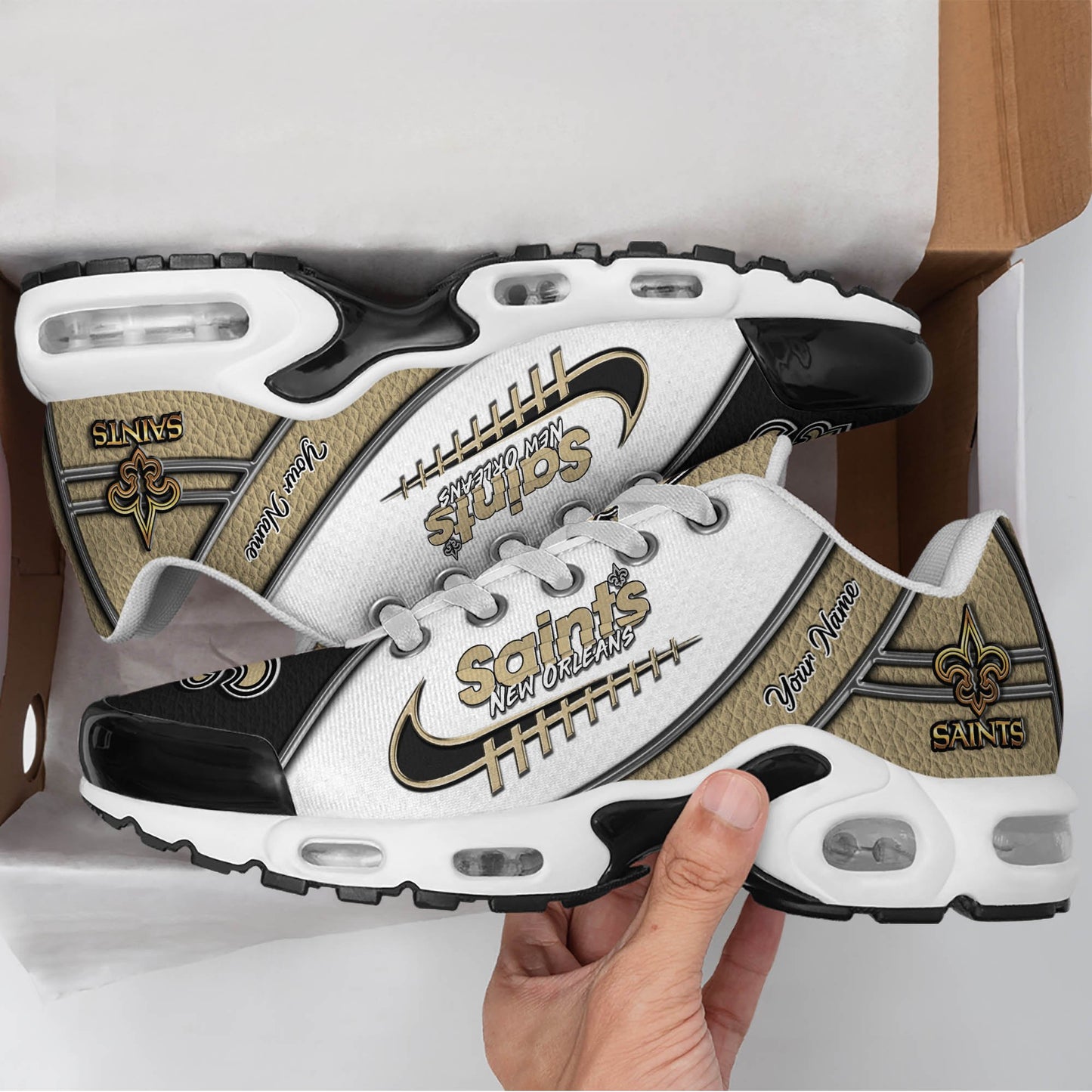 LIMITED EDITION - NEW CUSTOMIZED NFL24 NOS NEW ORLEANS SAINTS UNISEX AIR MAX PLUS SNEAKERS