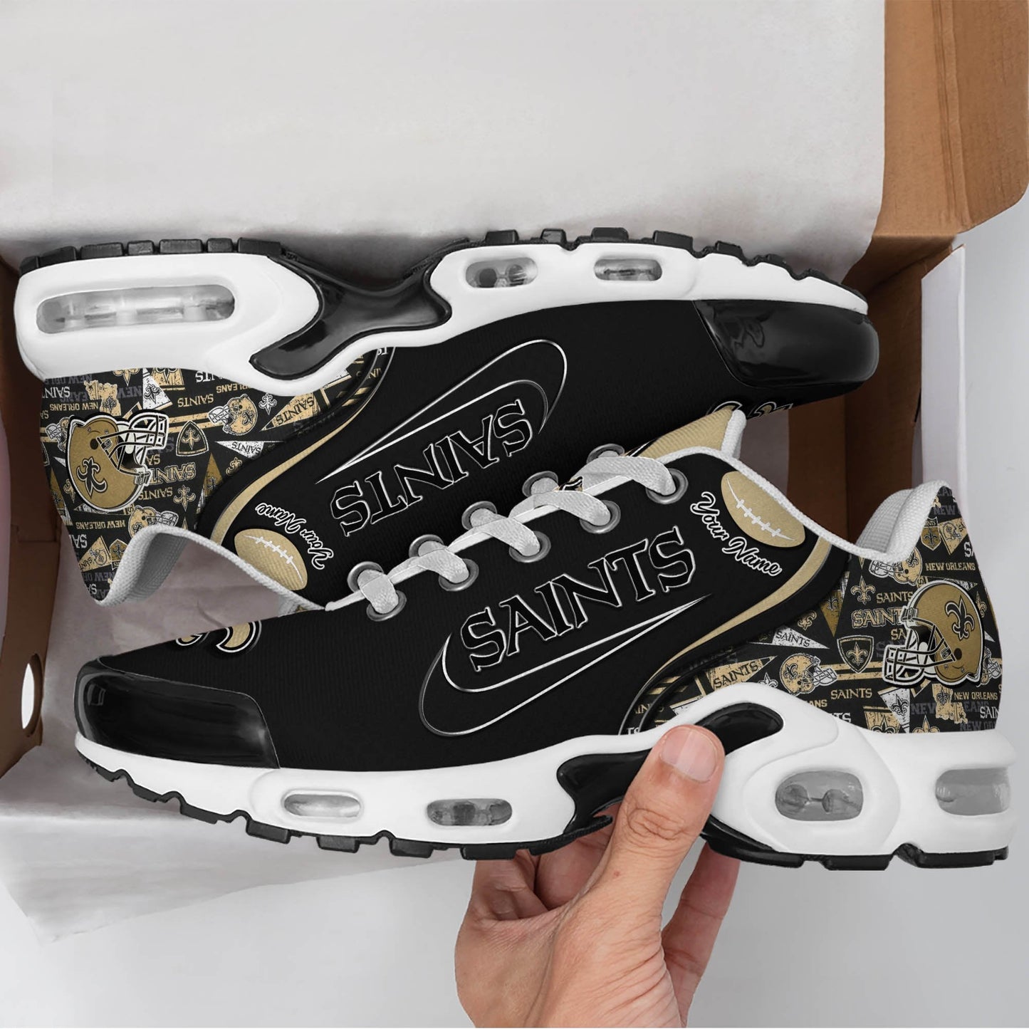 LIMITED EDITION - NEW CUSTOMIZED NFL24 NOS NEW ORLEANS SAINTS UNISEX AIR MAX PLUS SNEAKERS