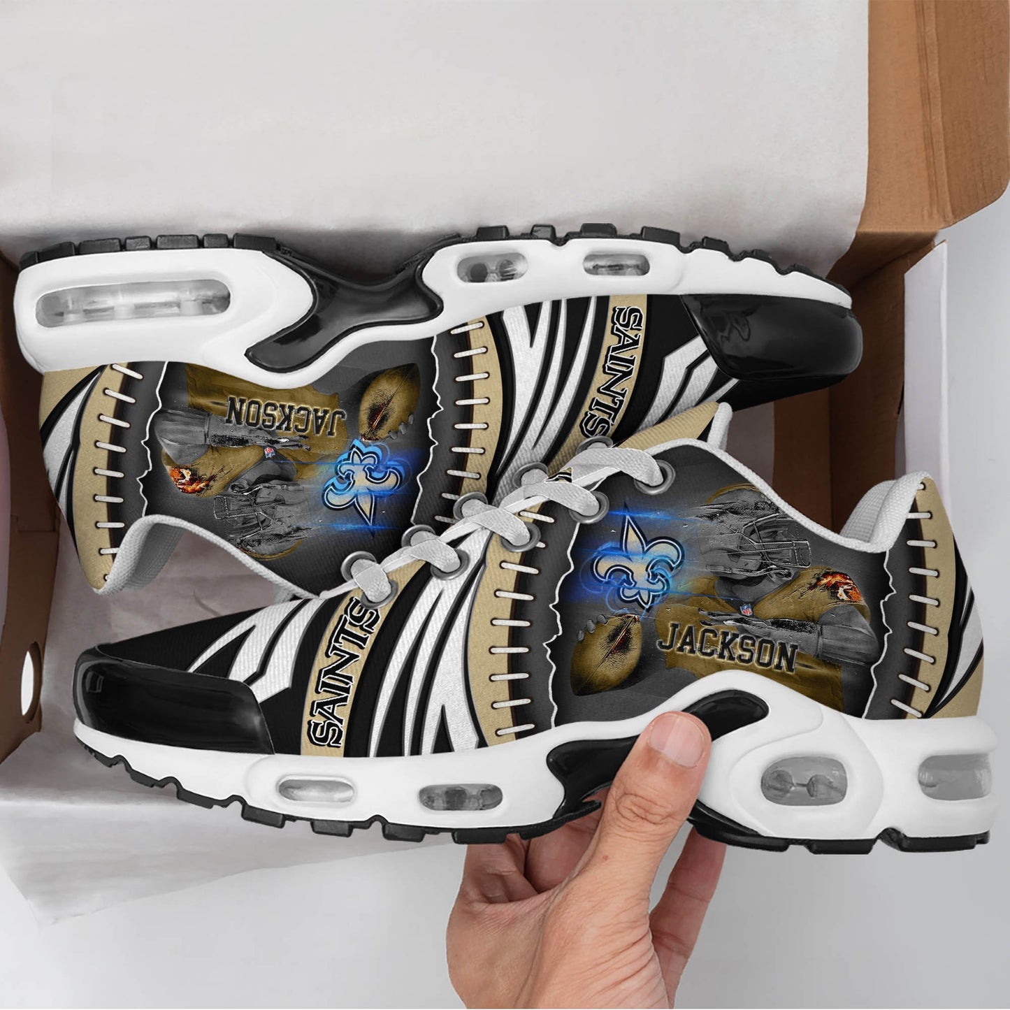 LIMITED EDITION - NEW CUSTOMIZED NFL24 NOS NEW ORLEANS SAINTS UNISEX AIR MAX PLUS SNEAKERS